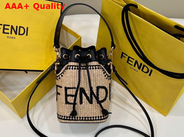 Fendi Mon Tresor Beige and Black Straw Mini Bag Replica