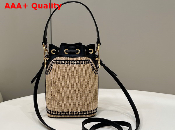 Fendi Mon Tresor Beige and Black Straw Mini Bag Replica