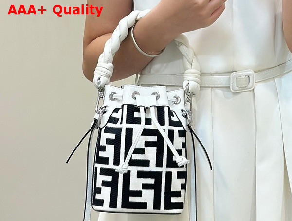 Fendi Mon Tresor Black and White Canvas Mini Bag with FF Embroidery Replica