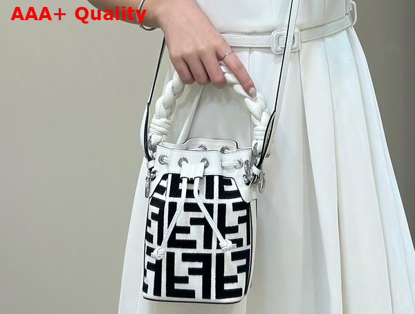 Fendi Mon Tresor Black and White Canvas Mini Bag with FF Embroidery Replica