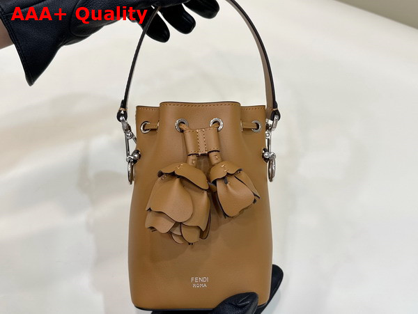 Fendi Mon Tresor Brown Leather Mini Bag with 3D Roses Replica