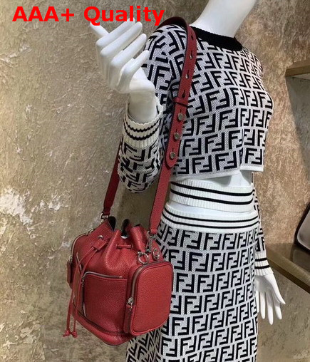 Fendi Mon Tresor Bucket Bag in Red Roman Leather Replica