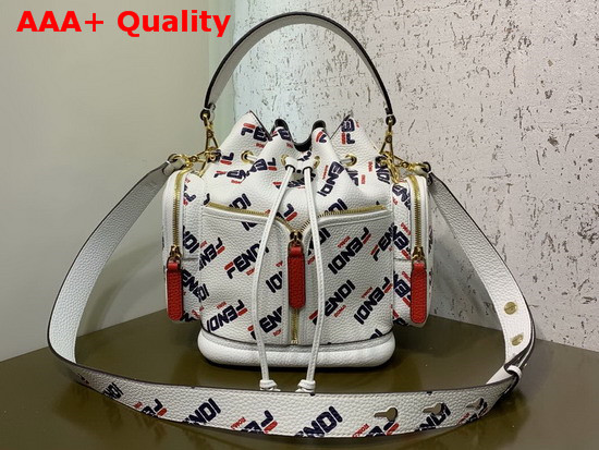 Fendi Mon Tresor Bucket Bag in White with Allover Fendi Print Replica