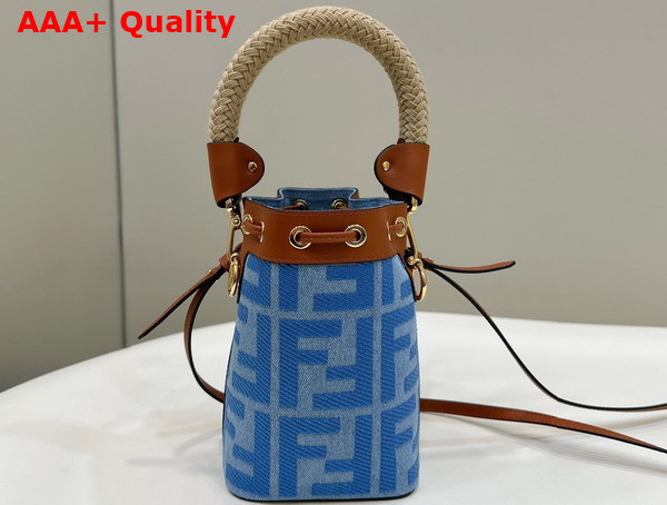 Fendi Mon Tresor Light Blue Denim Mini Bag with FF Embroidery Replica