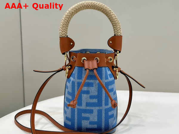 Fendi Mon Tresor Light Blue Denim Mini Bag with FF Embroidery Replica