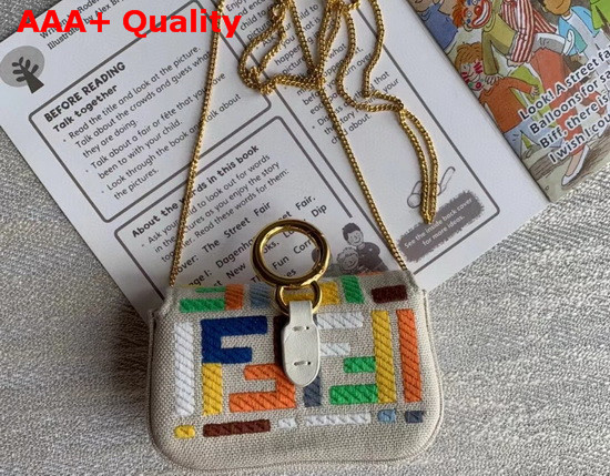 Fendi Nano Baguette Charm Beige Canvas Charm Replica