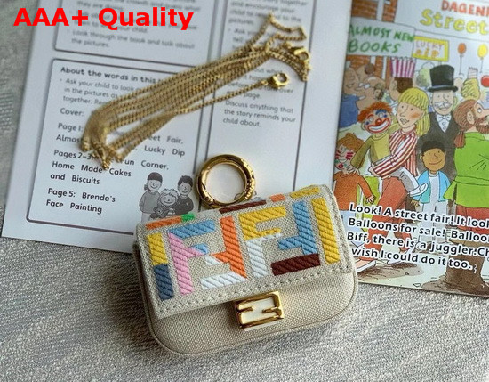 Fendi Nano Baguette Charm Beige Canvas Charm Replica