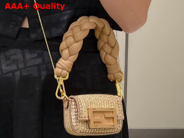 Fendi Nano Baguette Charm Beige Raffia Charm Replica