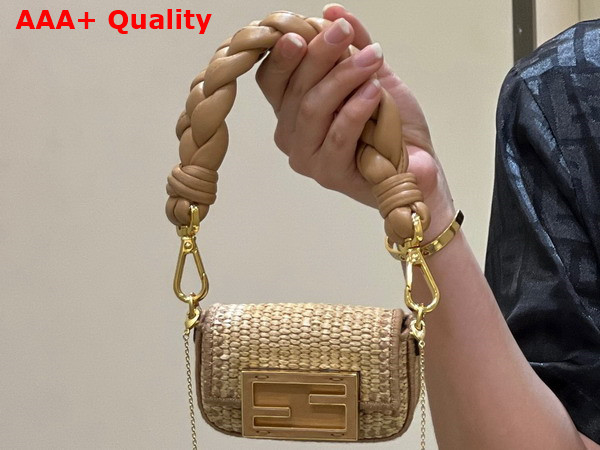 Fendi Nano Baguette Charm Beige Raffia Charm Replica