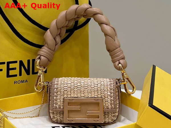 Fendi Nano Baguette Charm Beige Raffia Charm Replica