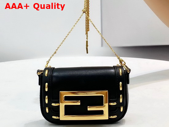 Fendi Nano Baguette Charm Black Nappa Leather Charm with Metal Stitches Replica