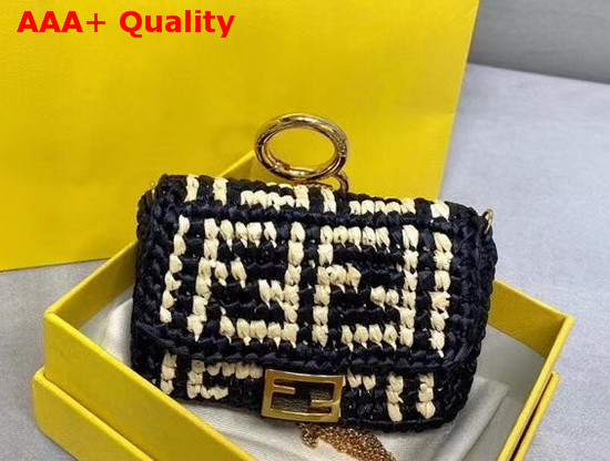 Fendi Nano Baguette Charm Black Raffia Charm Replica