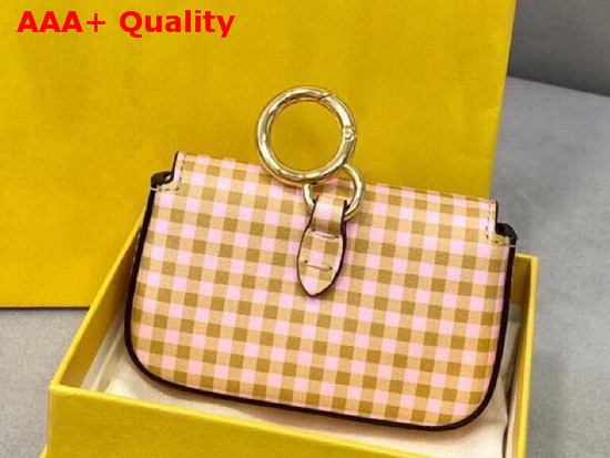 Fendi Nano Baguette Charm in Beige Check Print Leather Replica