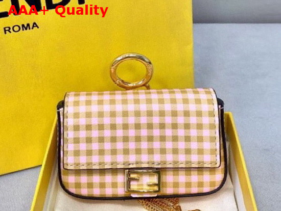 Fendi Nano Baguette Charm in Beige Check Print Leather Replica