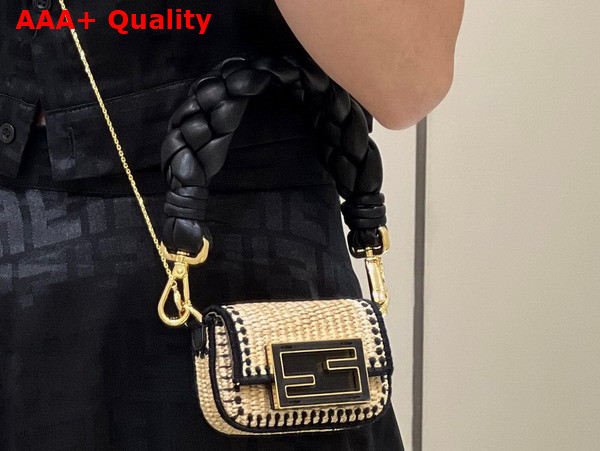 Fendi Nano Baguette Charm in Beige Raffia Replica