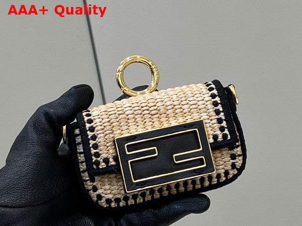 Fendi Nano Baguette Charm in Beige Raffia Replica