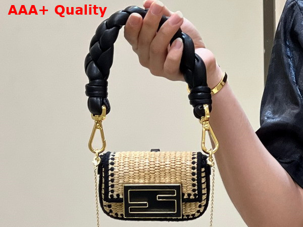 Fendi Nano Baguette Charm in Beige Raffia Replica