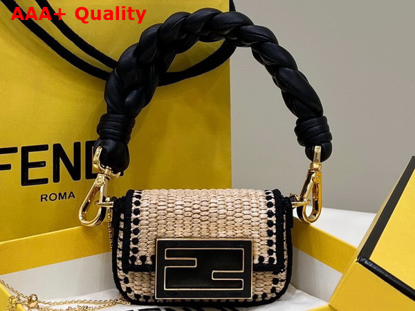 Fendi Nano Baguette Charm in Beige Raffia Replica