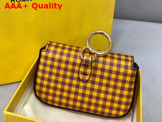 Fendi Nano Baguette Charm in Brown Check Print Leather Replica