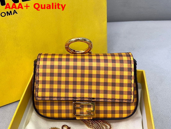 Fendi Nano Baguette Charm in Brown Check Print Leather Replica