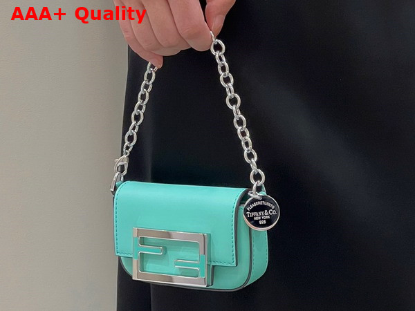 Fendi Nano Baguette Charm in Tiffany Blue Leather Replica