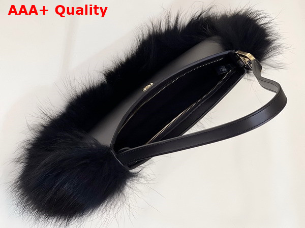 Fendi O Lock Swing Black Leather and Fox Fur Pouch Replica