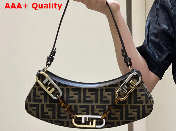 Fendi O Lock Swing Brown FF Fabric Pouch Replica