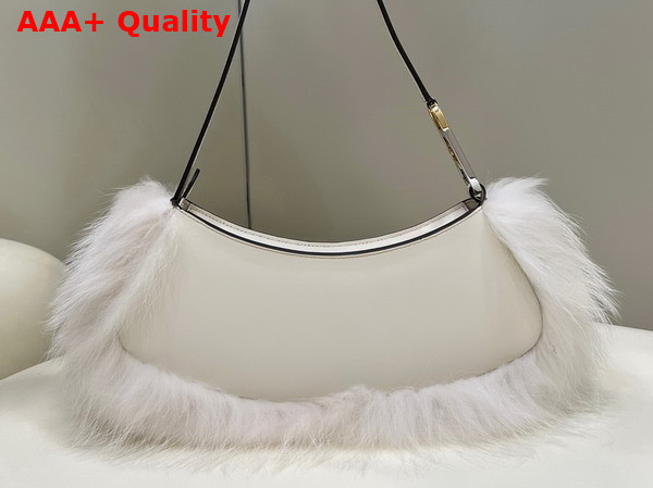 Fendi O Lock Swing Camellia Leather and Fox Fur Pouch Replica