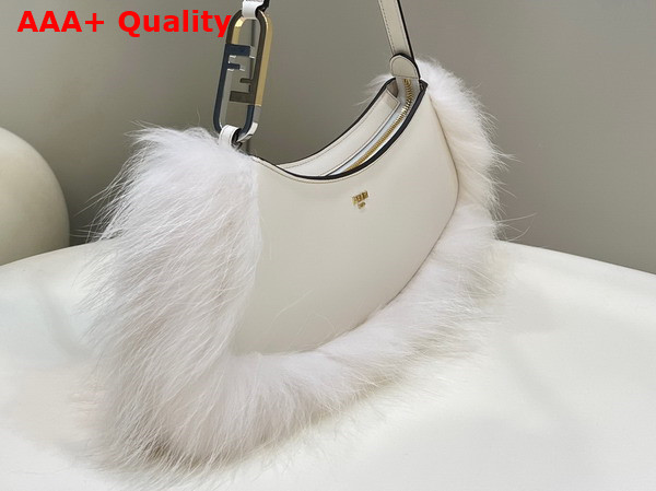 Fendi O Lock Swing Camellia Leather and Fox Fur Pouch Replica