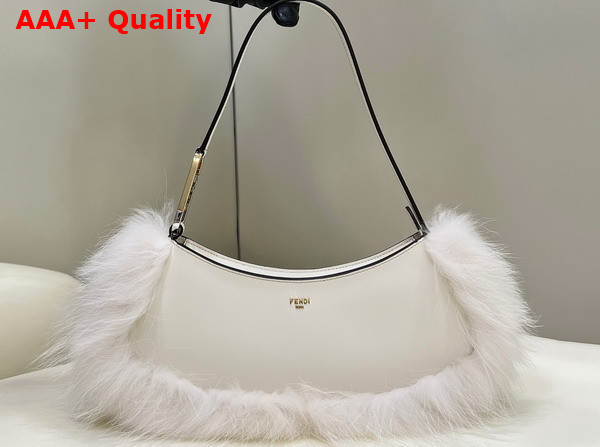 Fendi O Lock Swing Camellia Leather and Fox Fur Pouch Replica