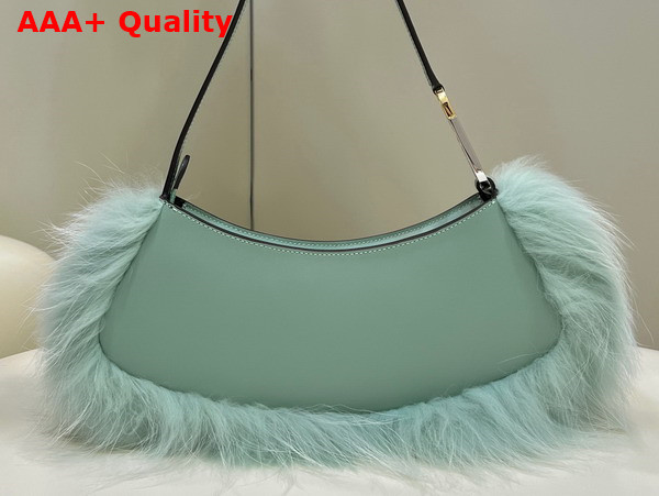 Fendi O Lock Swing Mint Green Leather and Fox Fur Pouch Replica