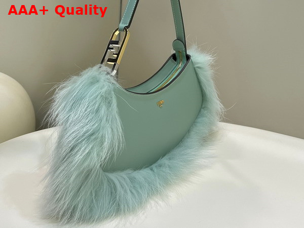 Fendi O Lock Swing Mint Green Leather and Fox Fur Pouch Replica