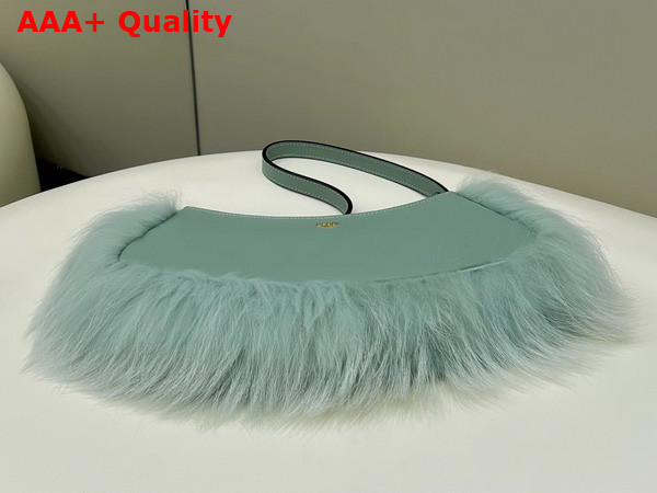 Fendi O Lock Swing Mint Green Leather and Fox Fur Pouch Replica