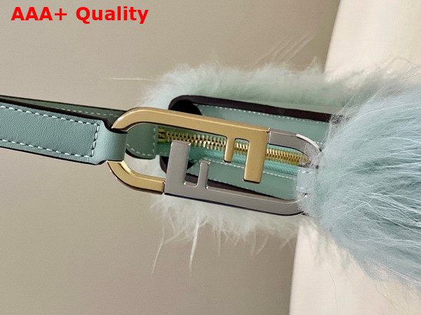 Fendi O Lock Swing Mint Green Leather and Fox Fur Pouch Replica