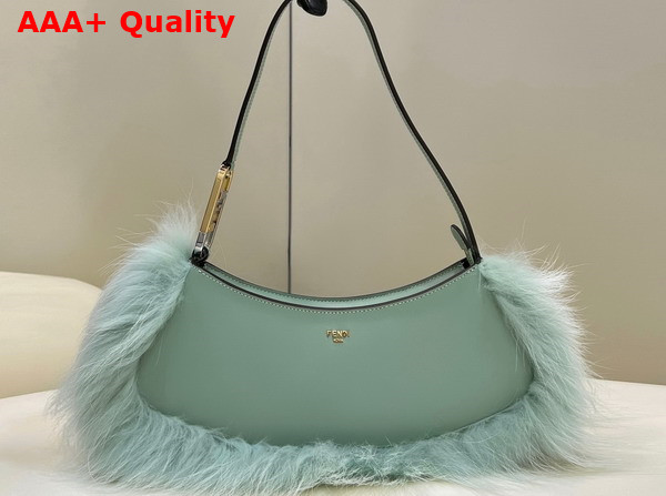 Fendi O Lock Swing Mint Green Leather and Fox Fur Pouch Replica