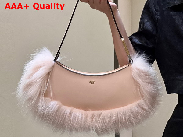 Fendi O Lock Swing Pale Pink Leather and Fox Fur Pouch Replica