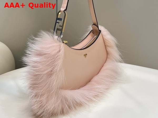 Fendi O Lock Swing Pale Pink Leather and Fox Fur Pouch Replica