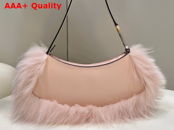 Fendi O Lock Swing Pale Pink Leather and Fox Fur Pouch Replica