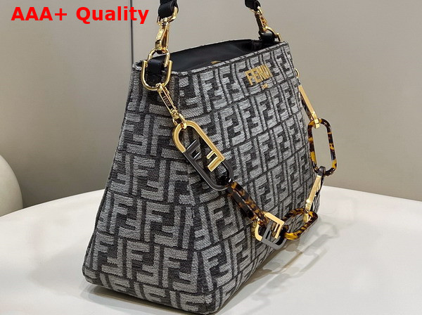 Fendi O Lock Zipper Dark Gray Tapestry Fabric Bag Replica