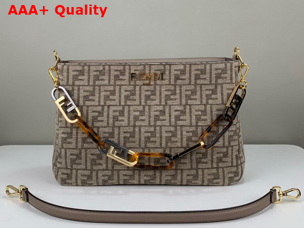 Fendi O Lock Zipper Dove Gray Tapestry Fabric Bag Replica