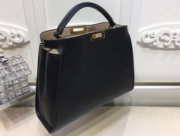 Fendi Oversized Peekaboo Handbag in Black Calfskin For Sale