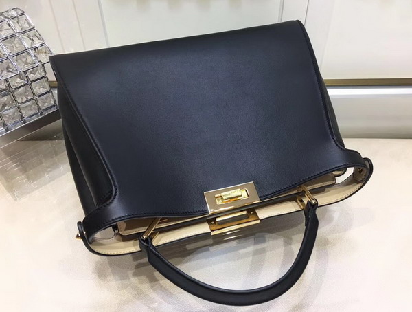 Fendi Oversized Peekaboo Handbag in Black Calfskin For Sale