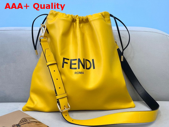 Fendi Pack Medium Pouch Bag with Drawstring Yellow Nappa Leather with Black FENDI ROMA Replica