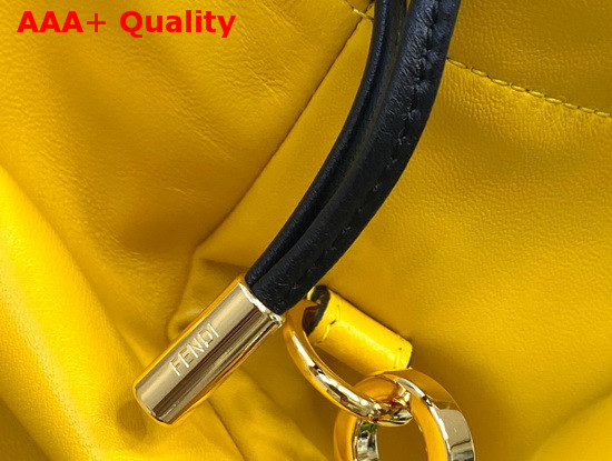 Fendi Pack Medium Pouch Bag with Drawstring Yellow Nappa Leather with Black FENDI ROMA Replica