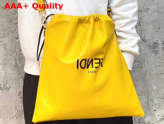 Fendi Pack Medium Pouch Bag with Drawstring Yellow Nappa Leather with Black FENDI ROMA Replica