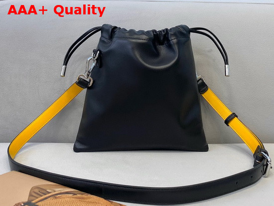 Fendi Pack Small Pouch Bag with Drawstring Black Nappa Leather with Yellow FENDI ROMA Replica