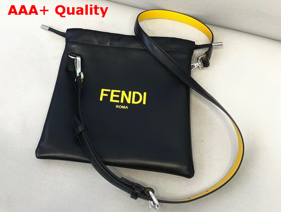 Fendi Pack Small Pouch Bag with Drawstring Black Nappa Leather with Yellow FENDI ROMA Replica