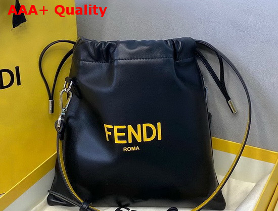 Fendi Pack Small Pouch Bag with Drawstring Black Nappa Leather with Yellow FENDI ROMA Replica