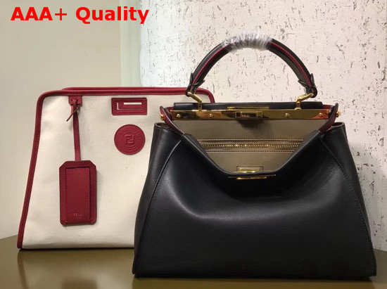 Fendi Peekaboo Defender Black Bag with White Cover Replica