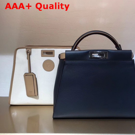 Fendi Peekaboo Defender Blue Leather Bag with White Cover Replica